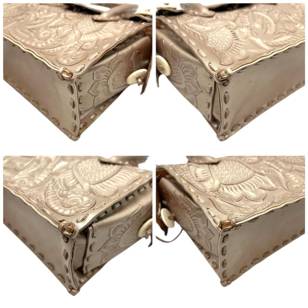 カービングトライブス ハンドバッグ ゴールド カービングバッグ 自立可 H トートバッグ レザー 本革 型押し フラップ Carving Tribes 上品 高級感 エレガント 大人可愛い