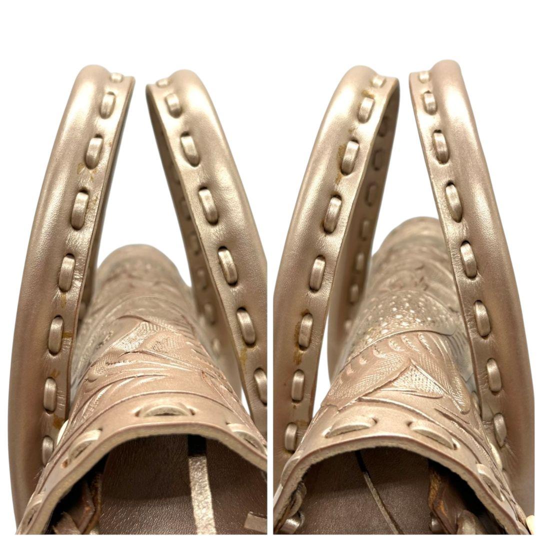 カービングトライブス ハンドバッグ ゴールド カービングバッグ 自立可 H トートバッグ レザー 本革 型押し フラップ Carving Tribes 上品 高級感 エレガント 大人可愛い