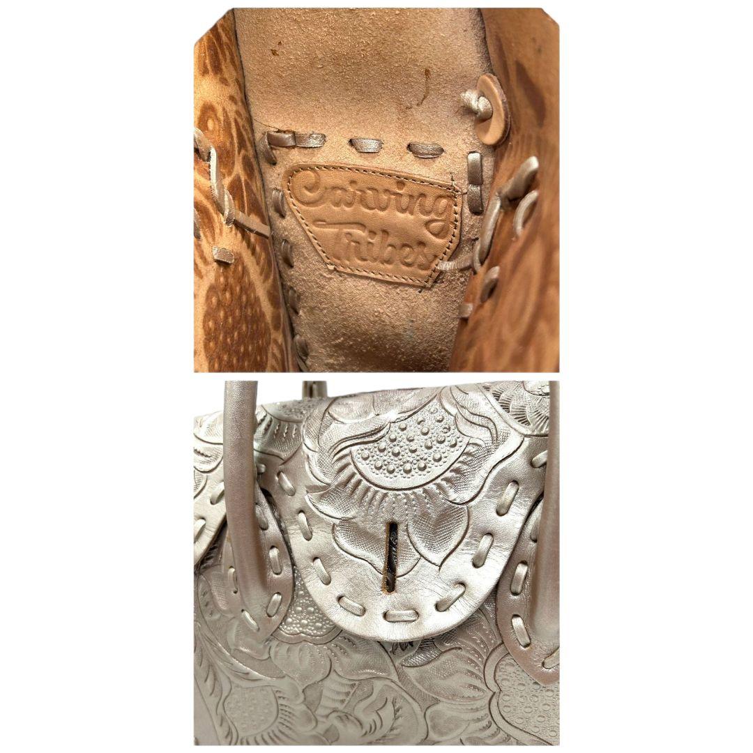 カービングトライブス ハンドバッグ ゴールド カービングバッグ 自立可 H トートバッグ レザー 本革 型押し フラップ Carving Tribes 上品 高級感 エレガント 大人可愛い