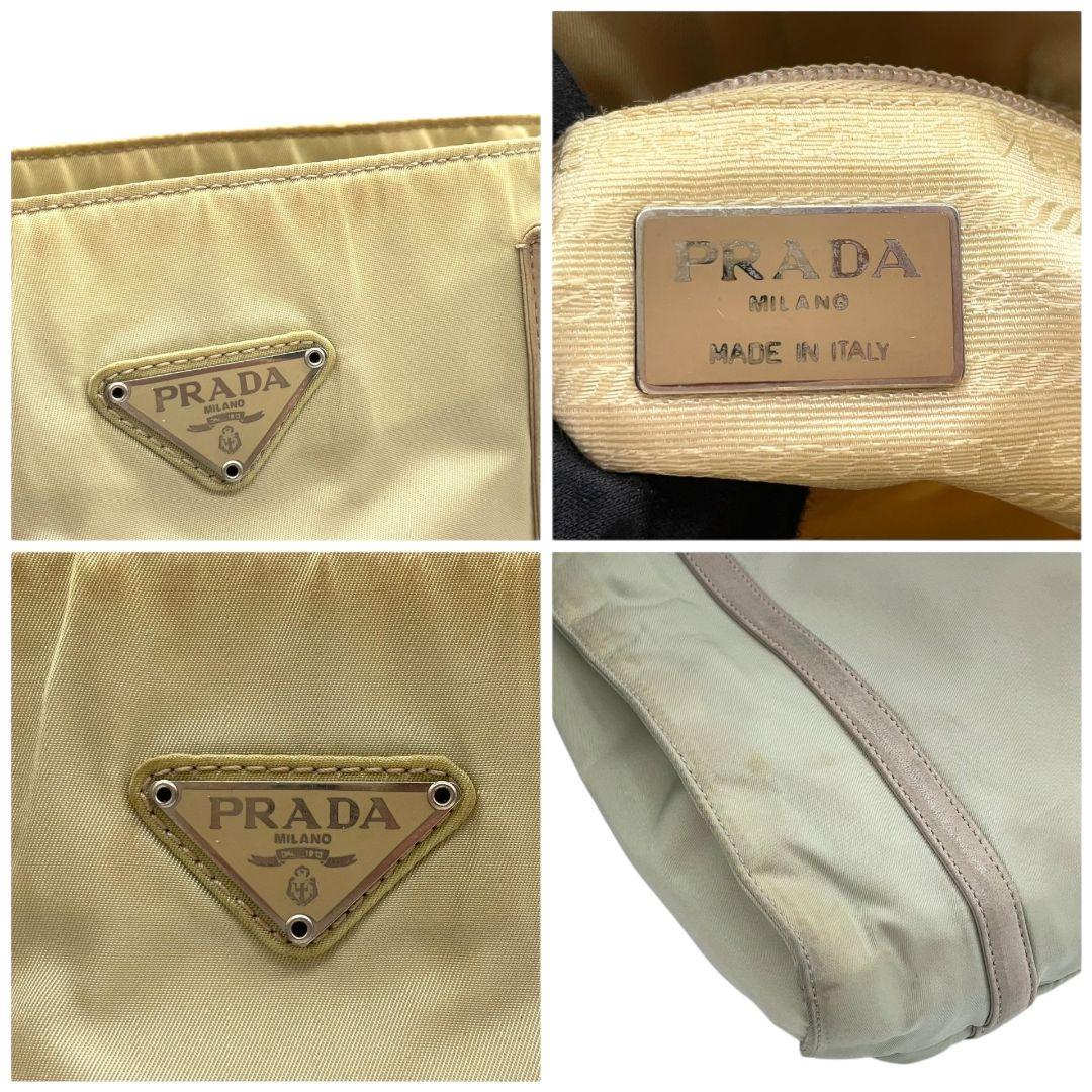 プラダ テスート トートバッグ ベージュ 三角ロゴプレート シルバー金具 ワンショルダー 肩掛け可 レザー ハンドバッグ