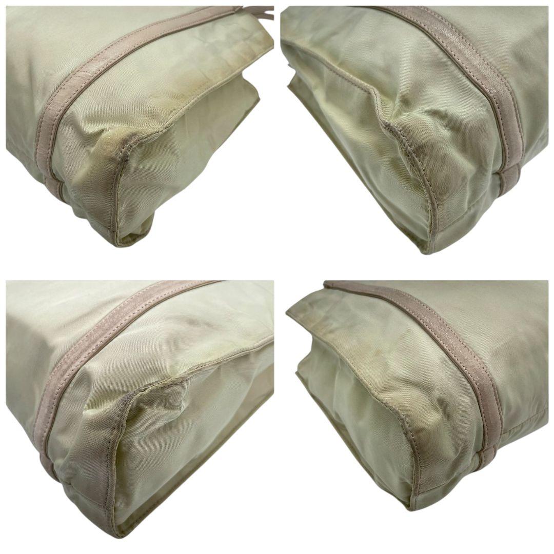 プラダ テスート トートバッグ ベージュ 三角ロゴプレート シルバー金具 ワンショルダー 肩掛け可 レザー ハンドバッグ