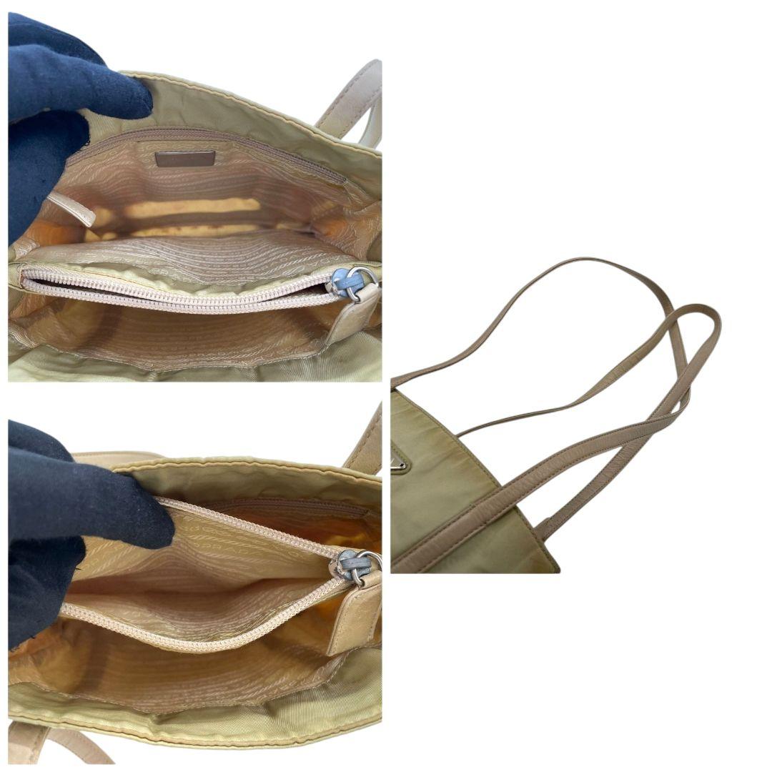 プラダ テスート トートバッグ ベージュ 三角ロゴプレート シルバー金具 ワンショルダー 肩掛け可 レザー ハンドバッグ