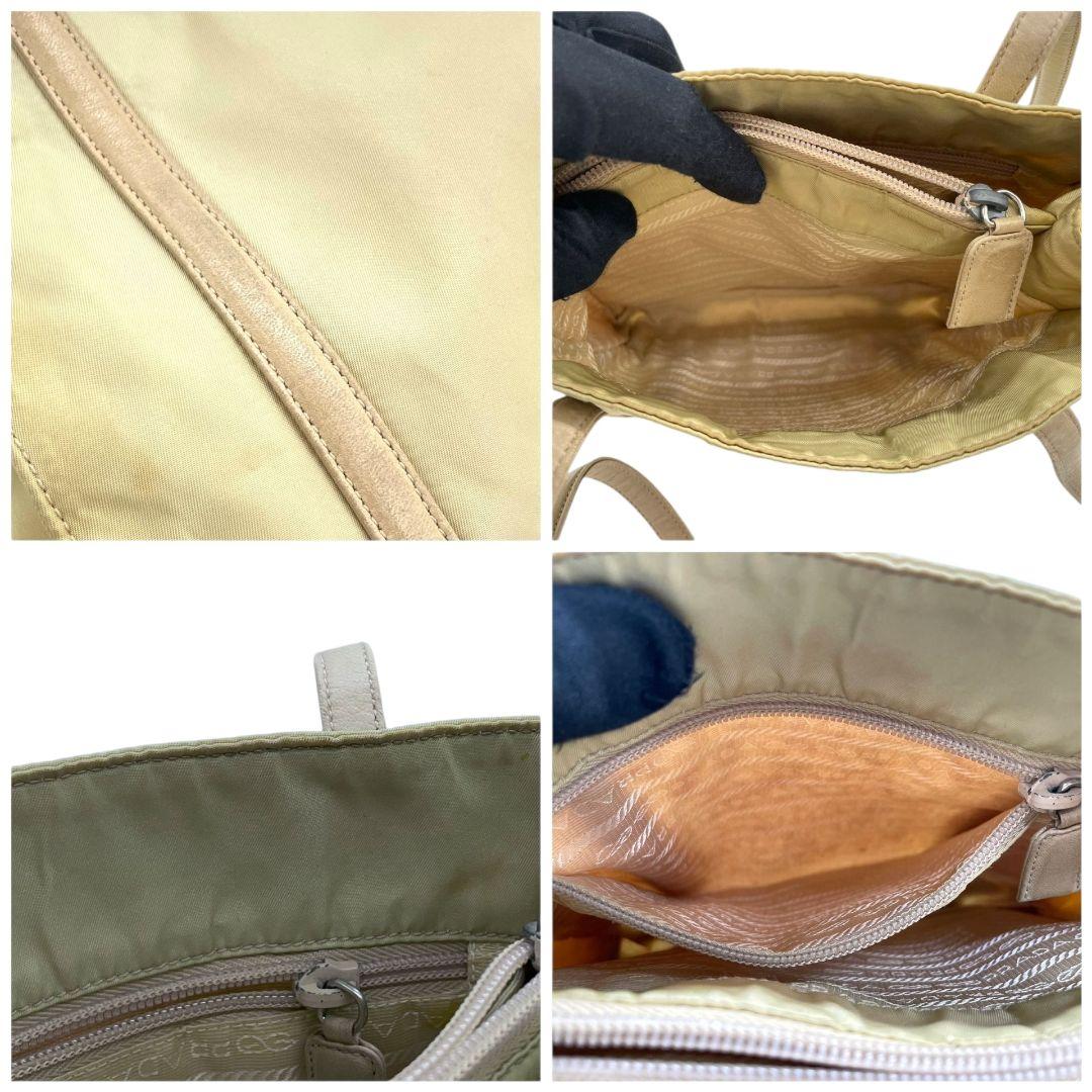 プラダ テスート トートバッグ ベージュ 三角ロゴプレート シルバー金具 ワンショルダー 肩掛け可 レザー ハンドバッグ