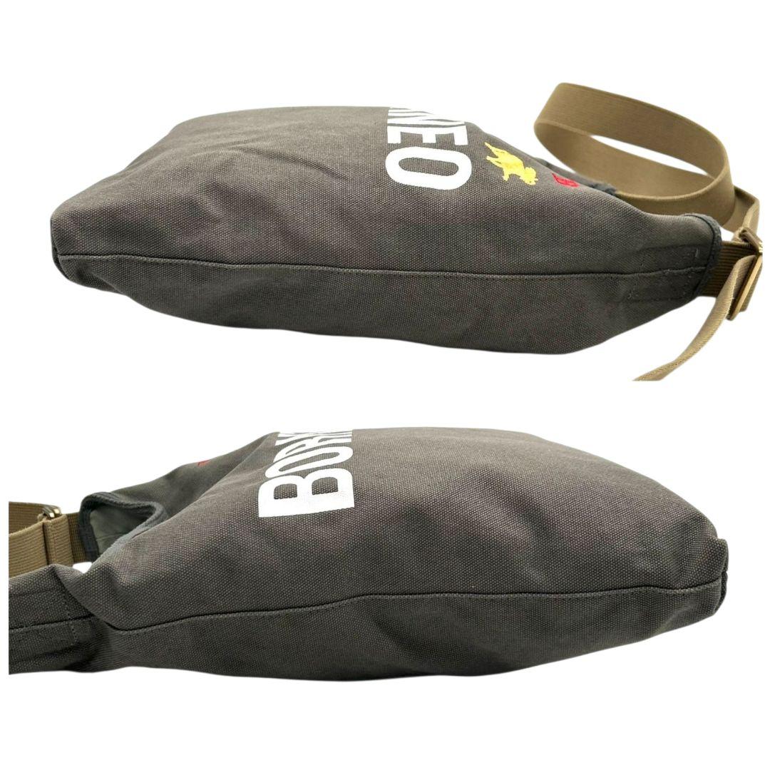 美品 HUNTING WORLD ハンティングワールド ショルダーバッグ ボルネオ 斜め掛け可 グレー×ブラウン キャンバス ブランドロゴ A4収納 E6