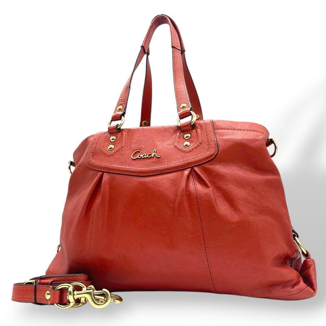 美品 コーチ COACH マディソン アシュレイ 2WAY ハンドバッグ オレンジ レザー A4収納可 ショルダー トート ゴールド金具 本革 斜め掛け可 G1261-F19243