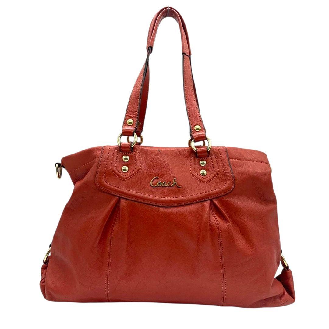 美品 コーチ COACH マディソン アシュレイ 2WAY ハンドバッグ オレンジ レザー A4収納可 ショルダー トート ゴールド金具 本革 斜め掛け可 G1261-F19243