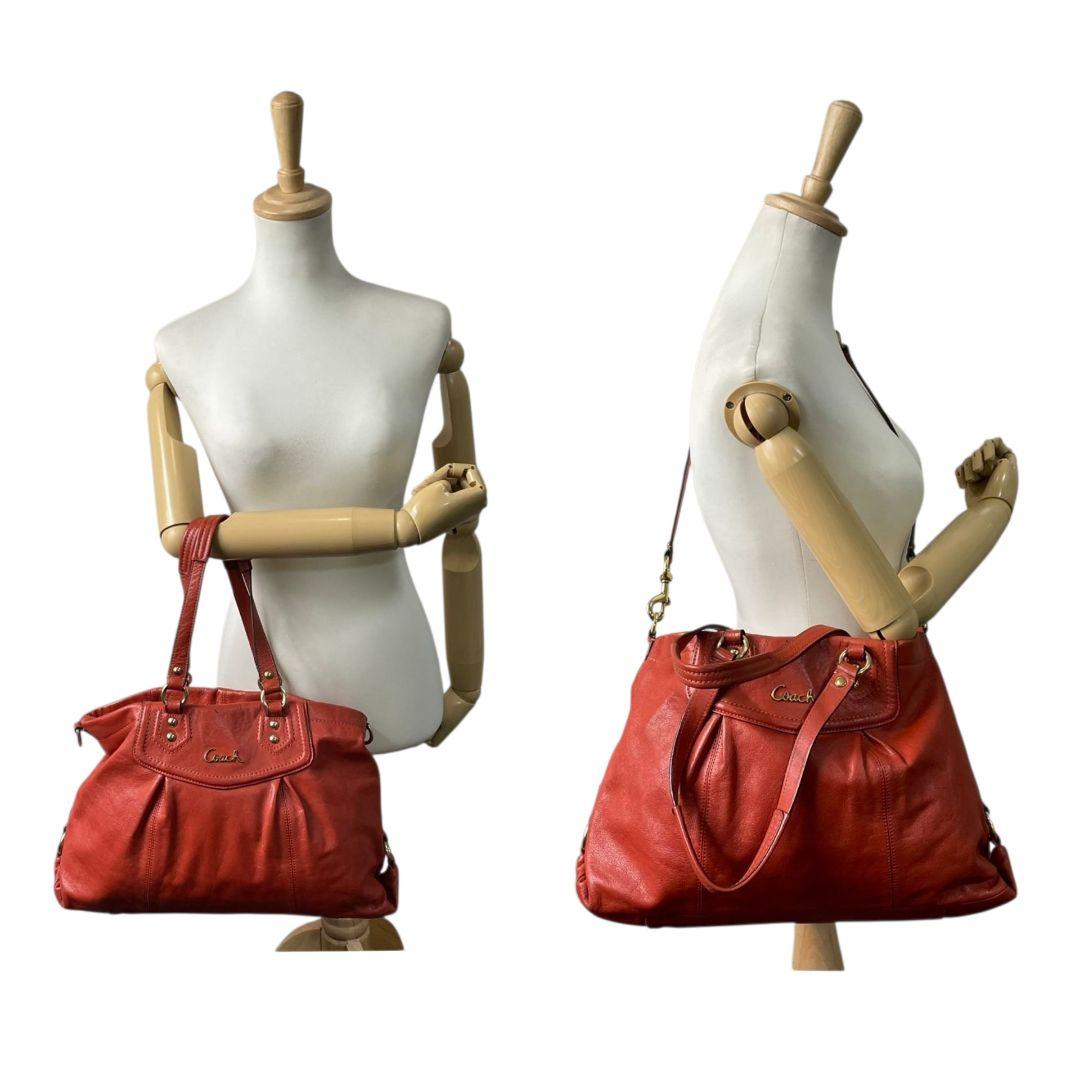 美品 コーチ COACH マディソン アシュレイ 2WAY ハンドバッグ オレンジ レザー A4収納可 ショルダー トート ゴールド金具 本革 斜め掛け可 G1261-F19243