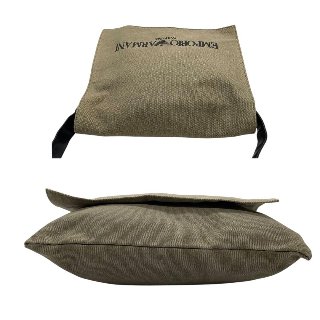 エンポリオアルマーニ　ショルダーバッグ　緑　ブランドロゴ　フラップ　A4収納　T6　キャンバス　斜め掛け可　グリーン　ブラック　黒　EMPORIO ARMANI　オシャレ　本物保証　鑑定済　スピード発送