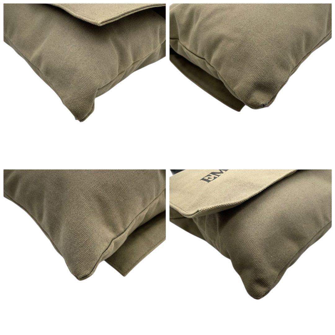 エンポリオアルマーニ　ショルダーバッグ　緑　ブランドロゴ　フラップ　A4収納　T6　キャンバス　斜め掛け可　グリーン　ブラック　黒　EMPORIO ARMANI　オシャレ　本物保証　鑑定済　スピード発送