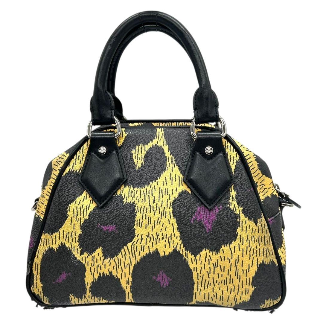 ヴィヴィアンウエストウッド ハンドバッグ 2WAY ショルダーバッグ 黒 ブラック レオパード柄 イエロー PVC アングロマニア トートバッグ オーブ チャーム付き