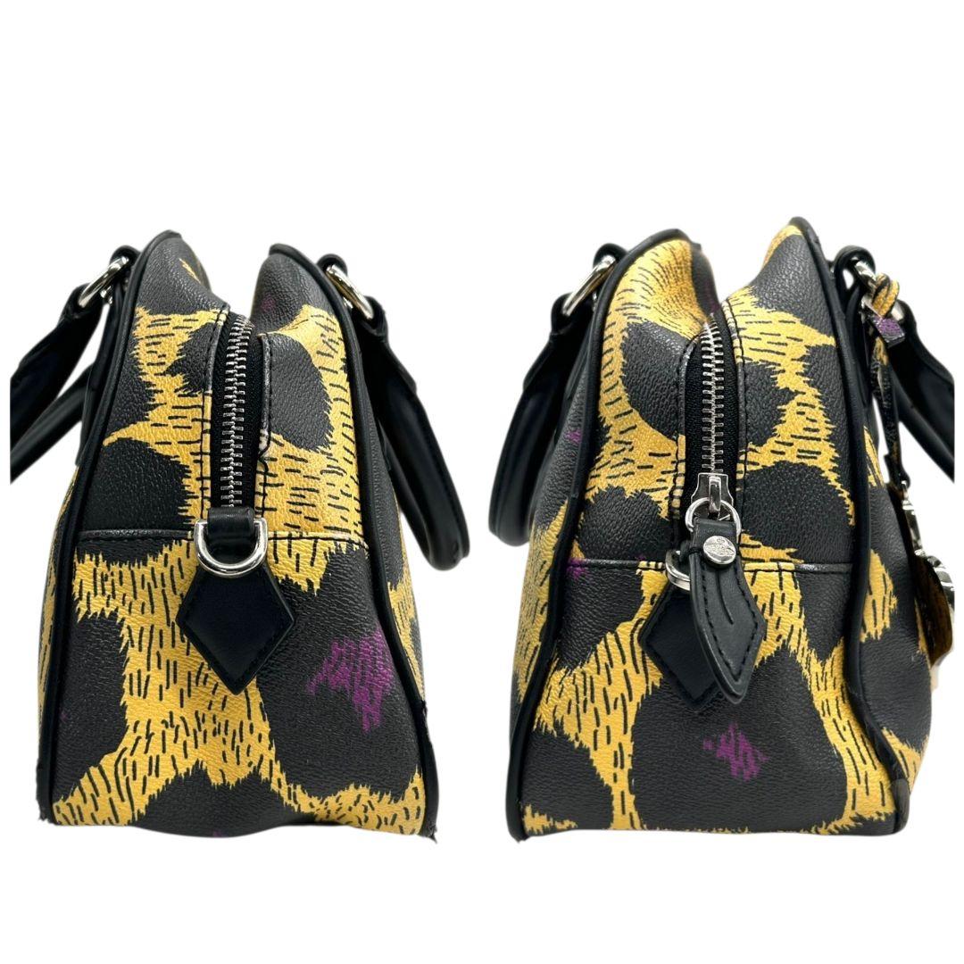 ヴィヴィアンウエストウッド ハンドバッグ 2WAY ショルダーバッグ 黒 ブラック レオパード柄 イエロー PVC アングロマニア トートバッグ オーブ チャーム付き