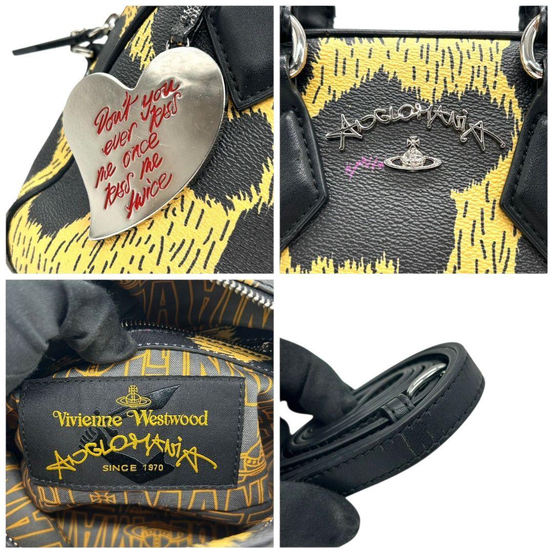 ヴィヴィアンウエストウッド ハンドバッグ 2WAY ショルダーバッグ 黒 ブラック レオパード柄 イエロー PVC アングロマニア トートバッグ オーブ チャーム付き