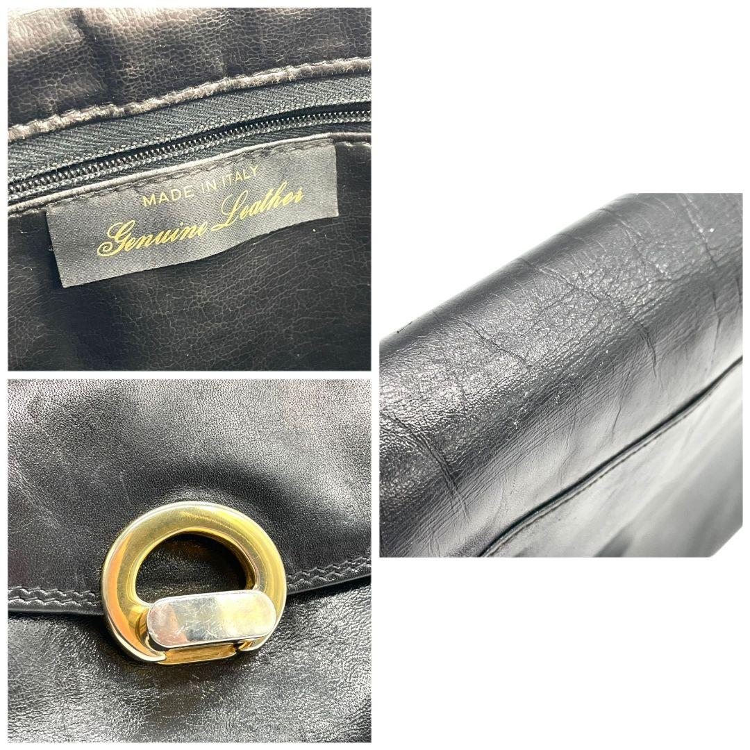 ノーブランド ショルダーバッグ 黒 ブラック フラップ レザー 本革 ゴールド金具 斜め掛け可 シンプル 上品 おしゃれ 通勤 通学 カジュアル 高級感 スタイリッシュ