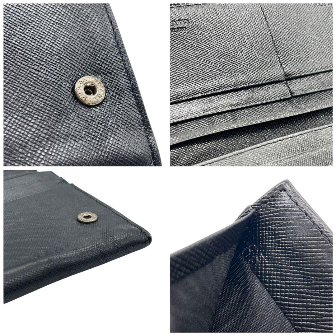 プラダ 長財布 黒 ブラック サフィアーノ レザー 本革 フラップ 三角ロゴプレート シルバー金具 ロゴ 高級感 PRADA W1