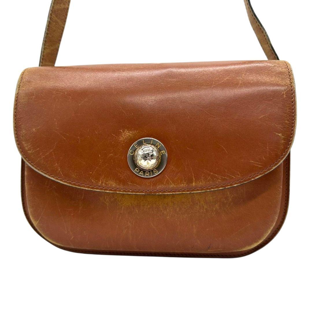 CELINE セリーヌ ショルダーバッグ スターボール 茶 ブラウン レザー 本革 フラップ ゴールド金具 ロゴ 斜め掛け可 ヴィンテージ