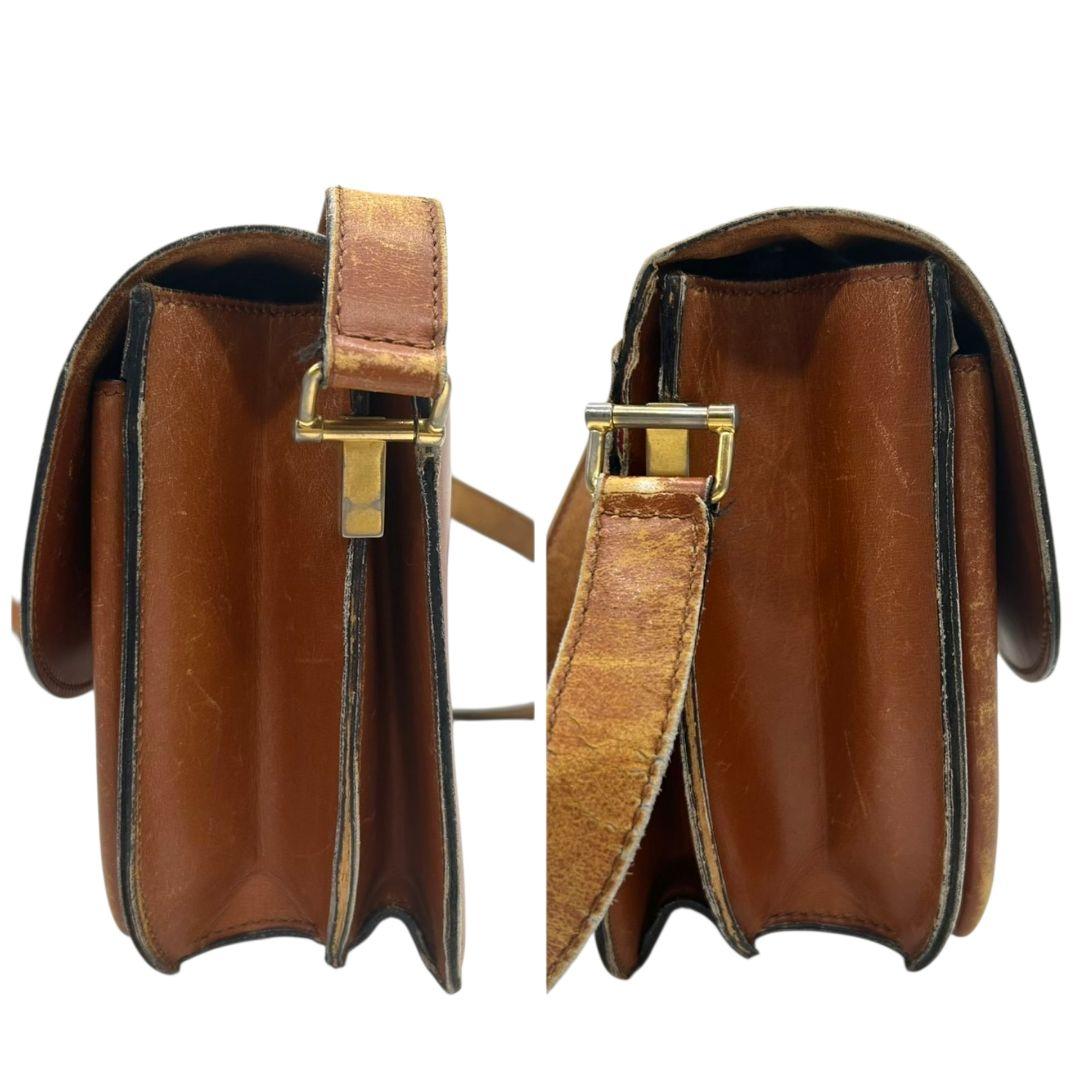 CELINE セリーヌ ショルダーバッグ スターボール 茶 ブラウン レザー 本革 フラップ ゴールド金具 ロゴ 斜め掛け可 ヴィンテージ