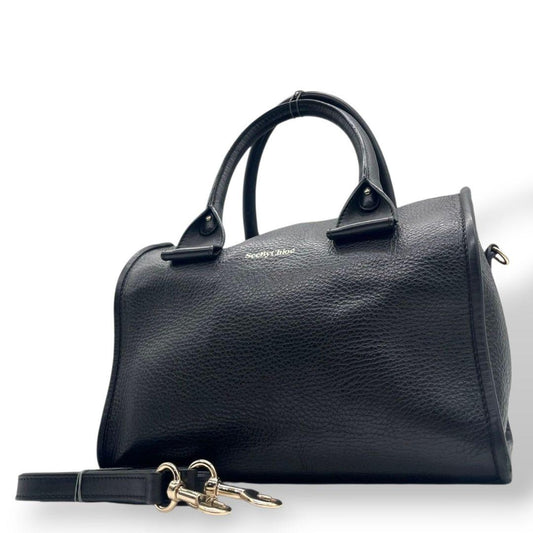 美品 シーバイクロエ ハンドバッグ 黒 ボストンバッグ 2way ロゴ レザー F ショルダーバッグ トートバッグ 斜め掛け可 本革 ブラック ゴールド金具 SeeByChloe