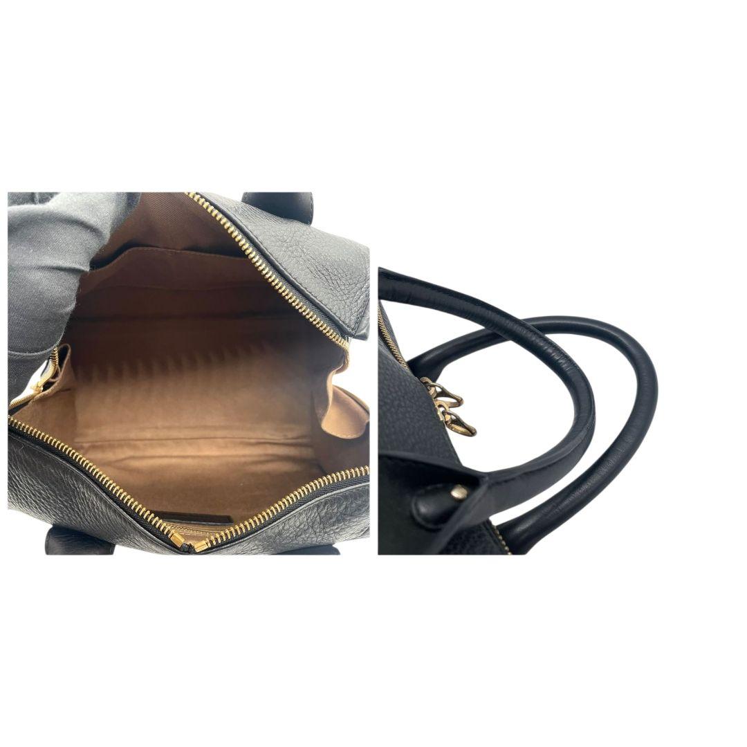 美品 シーバイクロエ ハンドバッグ 黒 ボストンバッグ 2way ロゴ レザー F ショルダーバッグ トートバッグ 斜め掛け可 本革 ブラック ゴールド金具 SeeByChloe