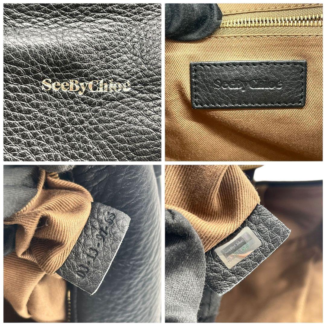 美品 シーバイクロエ ハンドバッグ 黒 ボストンバッグ 2way ロゴ レザー F ショルダーバッグ トートバッグ 斜め掛け可 本革 ブラック ゴールド金具 SeeByChloe
