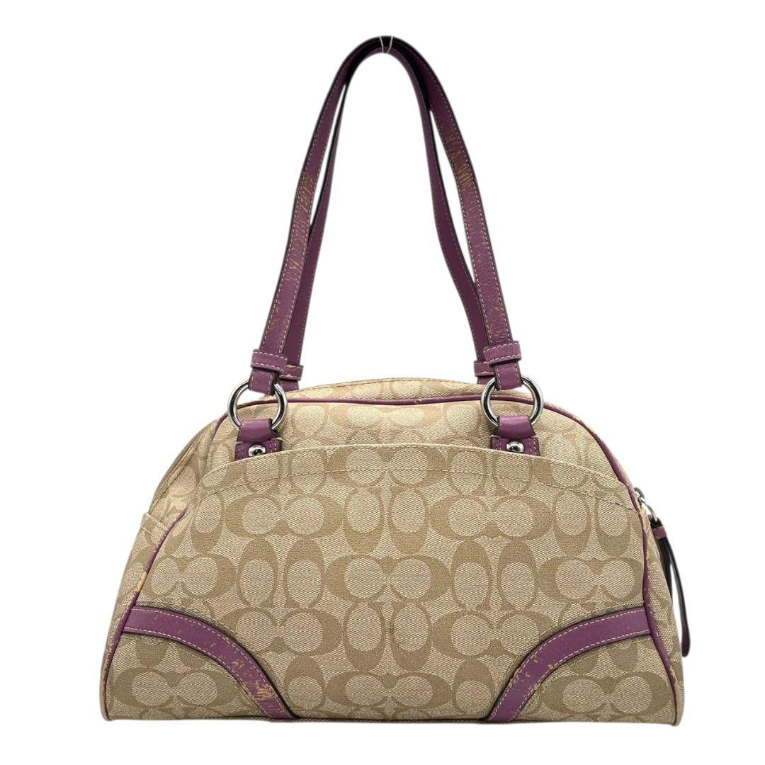 コーチ　ハンドバッグ　ベージュ　シグネチャー　ワンショルダー　PVC　s14　トートバッグ　肩掛け可　肩かけ可　レザー　本革　パープル　シルバー金具　ロゴプレート　ロゴタグ　F18918