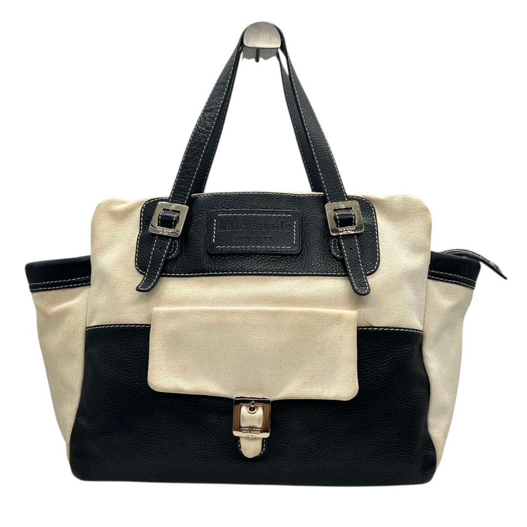 ケイトスペード Kate spade トートバッグ 黒 白 バイカラー A4収納 ワンショルダー ハンドバッグ ブラック ホワイト シルバー金具 肩掛け可 レザー 本革 キャンバス s70 レディース