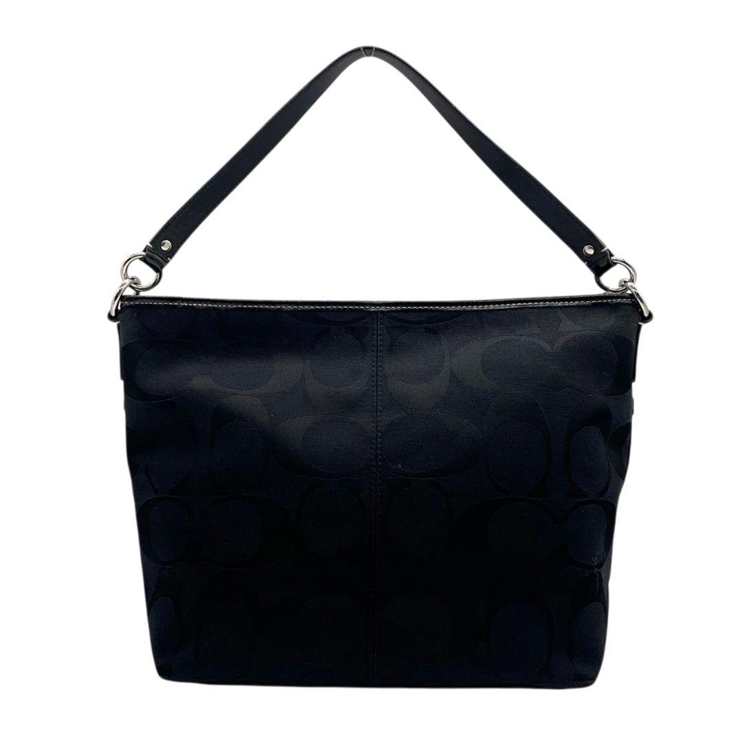 コーチ ショルダーバッグ 黒 ブラック シグネチャー ターンロック 2way ハンドバッグ トートバッグ ワンショルダー 斜め掛け可 キャンバス シルバー金具 ロゴタグ COACH F14852