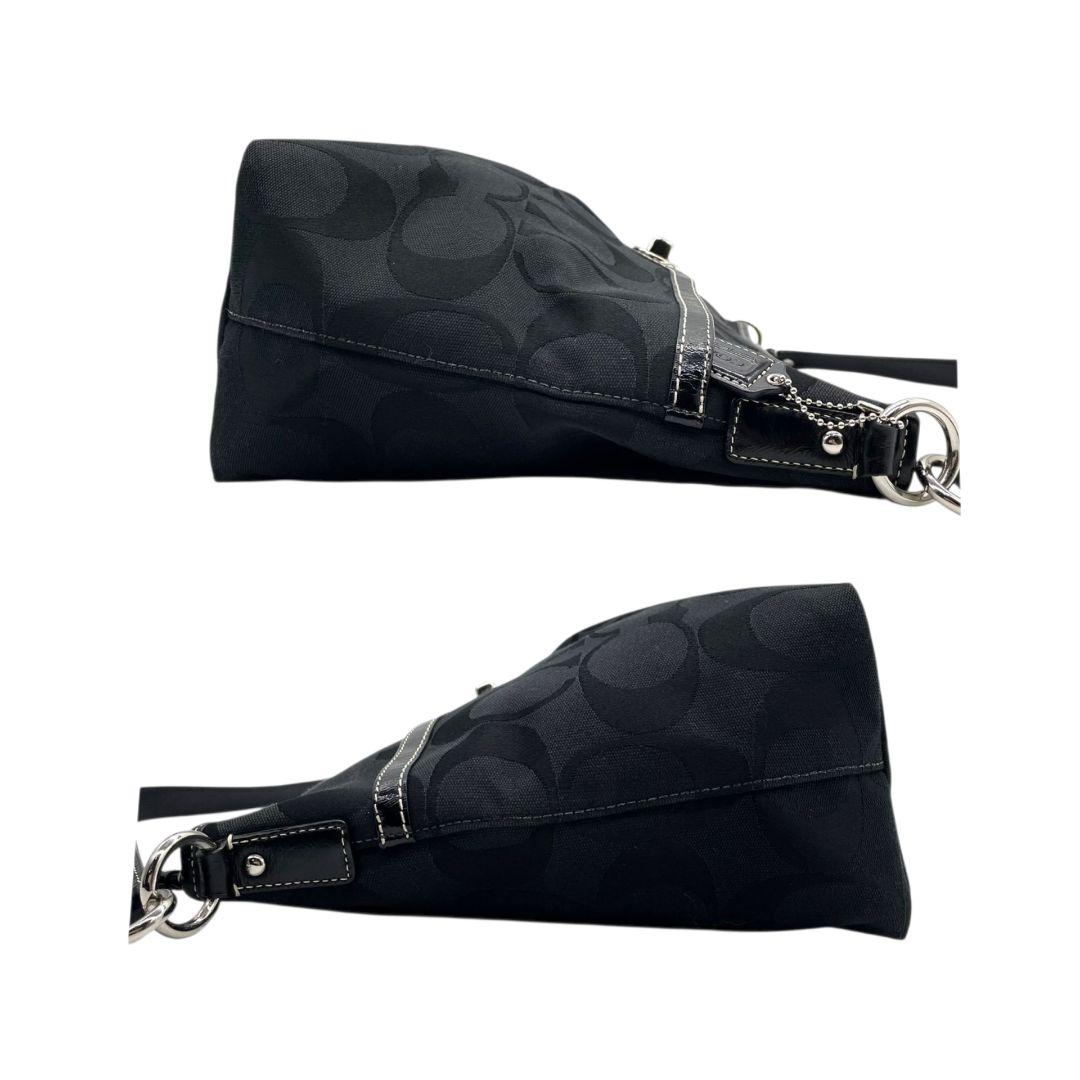 コーチ ショルダーバッグ 黒 ブラック シグネチャー ターンロック 2way ハンドバッグ トートバッグ ワンショルダー 斜め掛け可 キャンバス シルバー金具 ロゴタグ COACH F14852