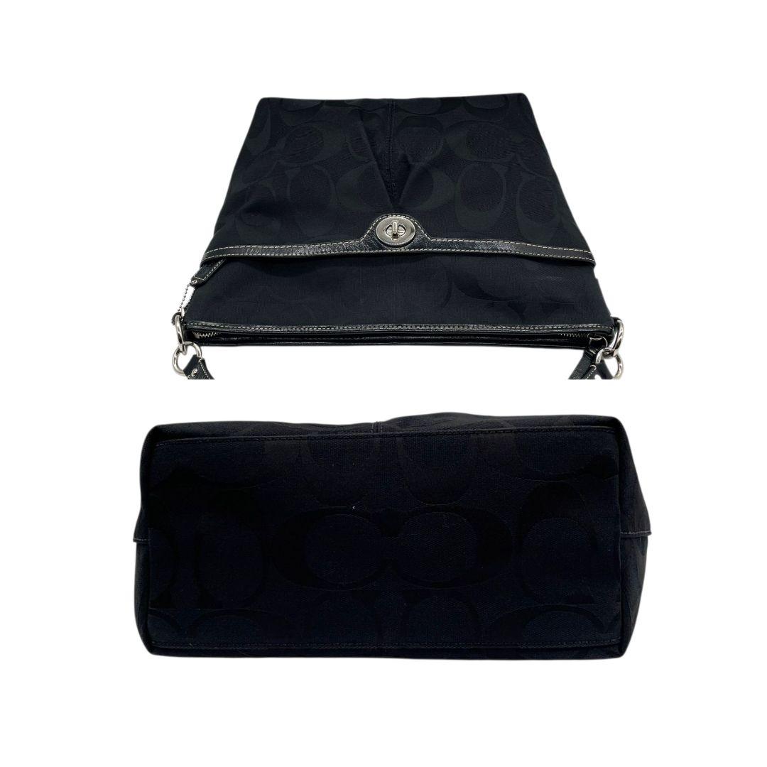 コーチ ショルダーバッグ 黒 ブラック シグネチャー ターンロック 2way ハンドバッグ トートバッグ ワンショルダー 斜め掛け可 キャンバス シルバー金具 ロゴタグ COACH F14852