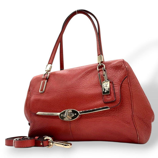 コーチ ハンドバッグ 赤 ターンロック 2way 斜め掛け可 レザー T6 ショルダーバッグ トートバッグ 本革 オレンジ ゴールド金具 ロゴタグ 25169