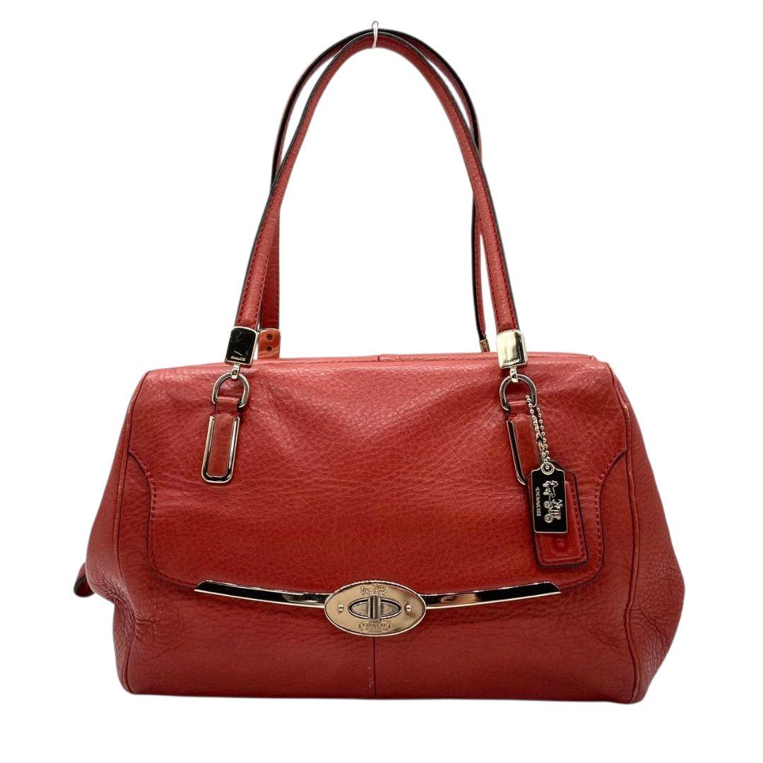 コーチ ハンドバッグ 赤 ターンロック 2way 斜め掛け可 レザー T6 ショルダーバッグ トートバッグ 本革 オレンジ ゴールド金具 ロゴタグ 25169