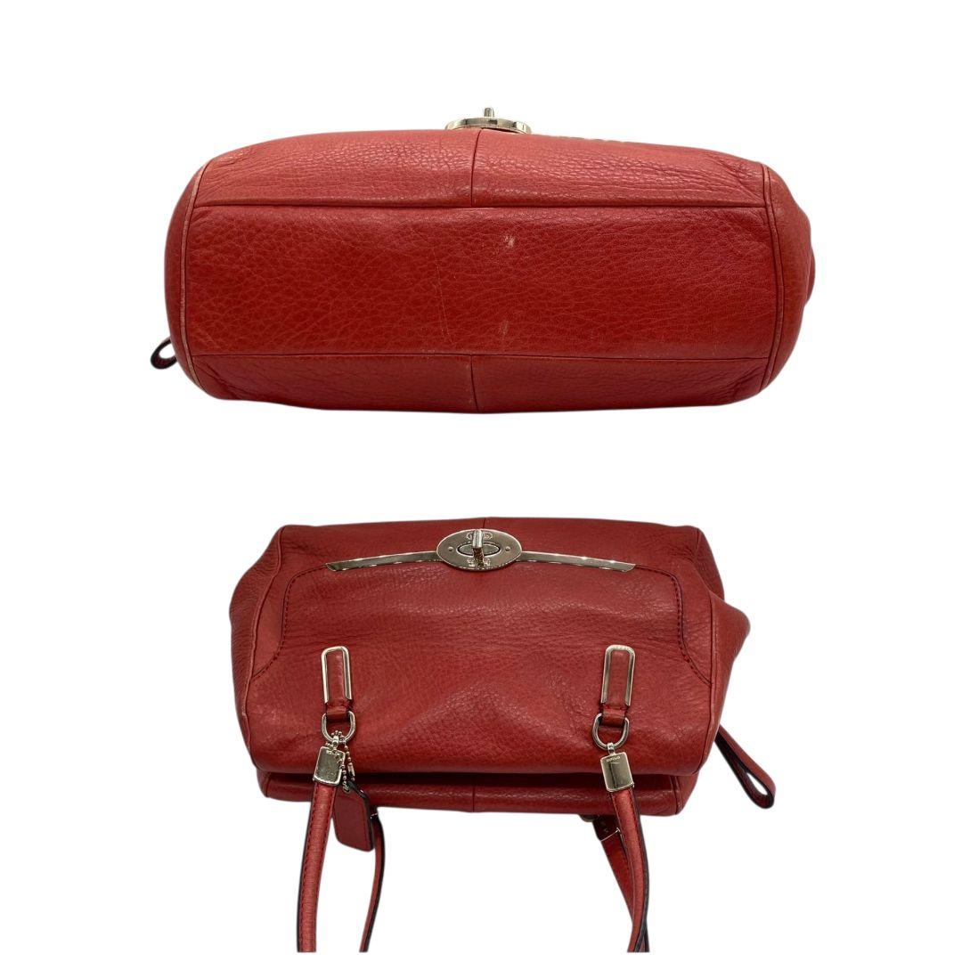 コーチ ハンドバッグ 赤 ターンロック 2way 斜め掛け可 レザー T6 ショルダーバッグ トートバッグ 本革 オレンジ ゴールド金具 ロゴタグ 25169