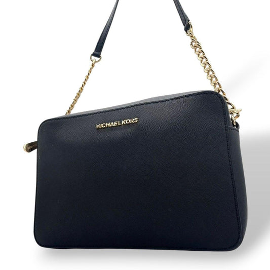マイケルコース ショルダーバッグ 黒 チェーンショルダー 斜め掛け可 レザー 本革 ロゴ ゴールド金具 ブラック MICHAEL KORS