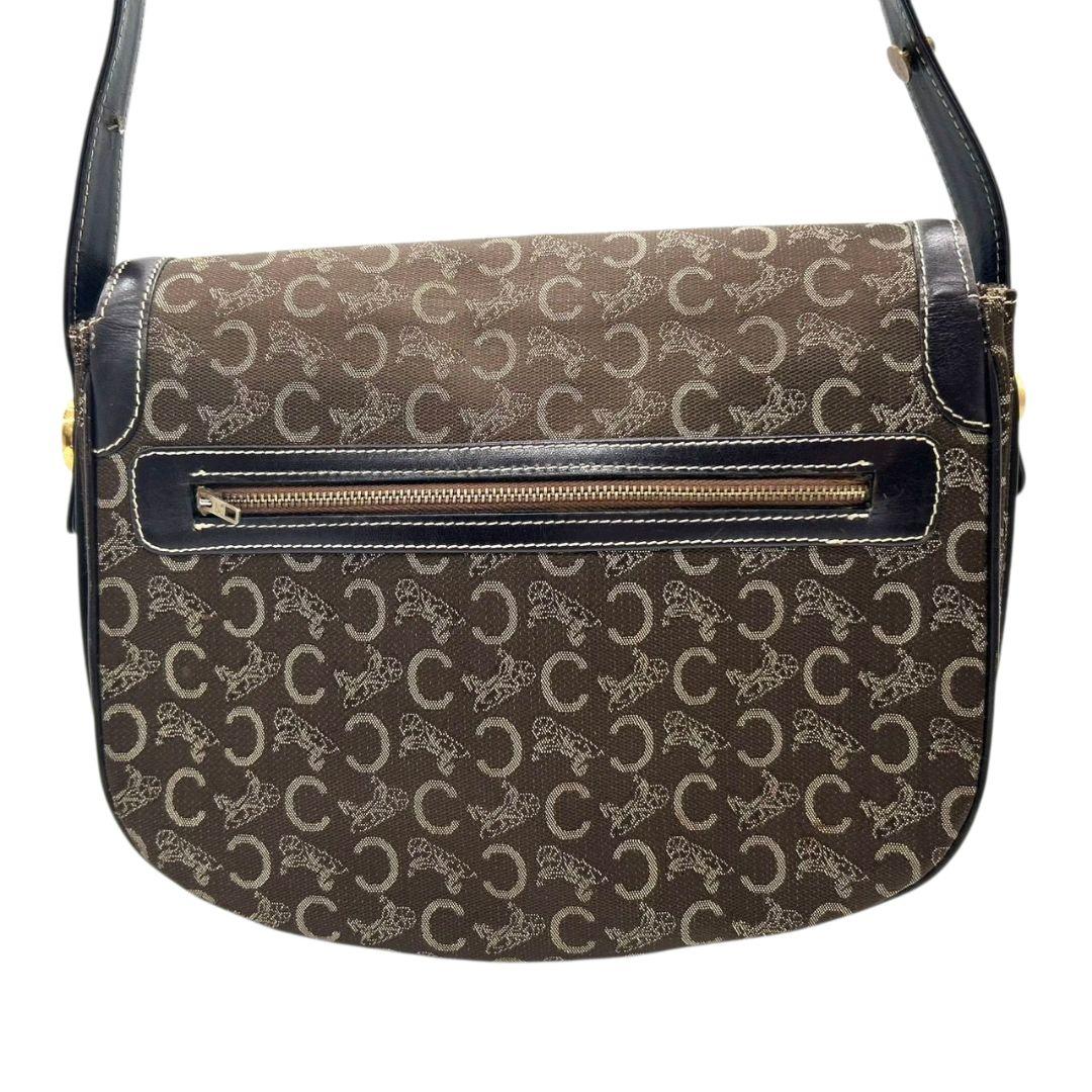 CELINE セリーヌ ショルダーバッグ ブラウン Cマカダム 総柄 フラップ 馬車金具 サルキー レザー 本革 ゴールド金具 ロゴ ヴィンテージ s48