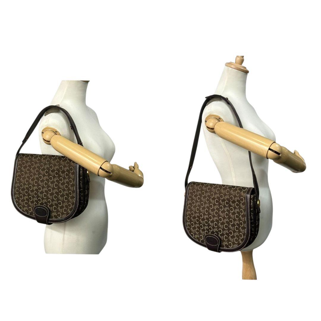 CELINE セリーヌ ショルダーバッグ ブラウン Cマカダム 総柄 フラップ 馬車金具 サルキー レザー 本革 ゴールド金具 ロゴ ヴィンテージ s48