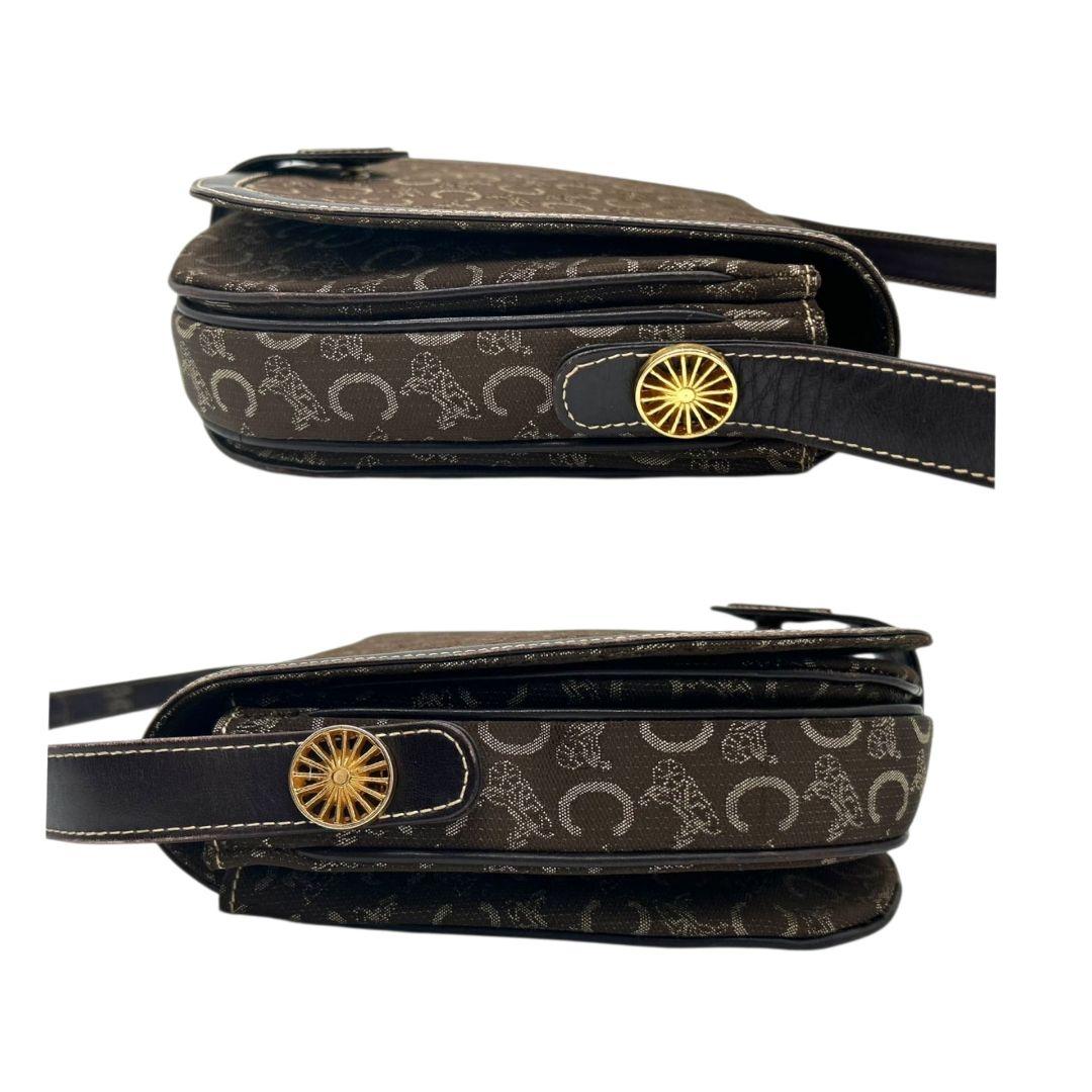 CELINE セリーヌ ショルダーバッグ ブラウン Cマカダム 総柄 フラップ 馬車金具 サルキー レザー 本革 ゴールド金具 ロゴ ヴィンテージ s48