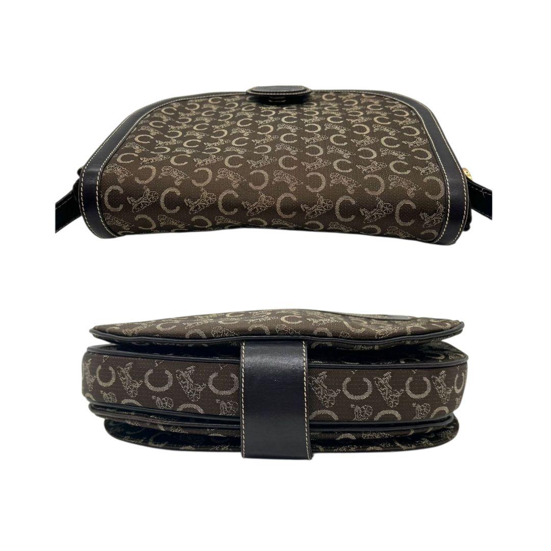 CELINE セリーヌ ショルダーバッグ ブラウン Cマカダム 総柄 フラップ 馬車金具 サルキー レザー 本革 ゴールド金具 ロゴ ヴィンテージ s48