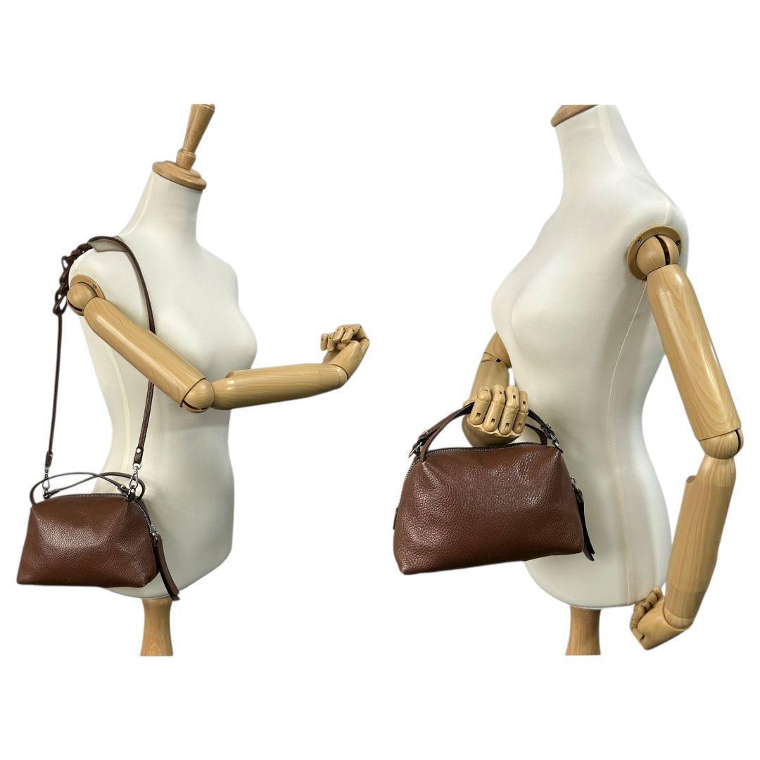 ジャンニキアリーニ GIANNI CHIARINI ハンドバッグ 2WAY 茶 アリファ 561 レザー シュリンクレザー ロゴチャーム ミニボストン シルバー金具 自立可 斜め掛け可 本革 ブラウン レディース