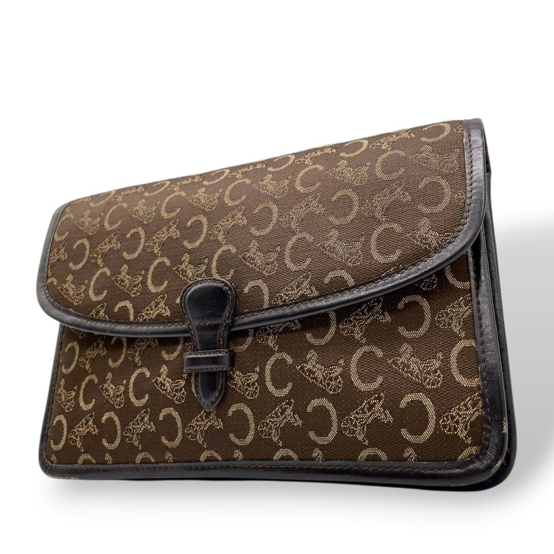 CELINE セリーヌ クラッチバッグ ブラウン 茶 Cマカダム 総柄 フラップ 馬車金具 セカンドバッグ キャンバス レザー 本革 u15 ヴィンテージ 上品 高級感