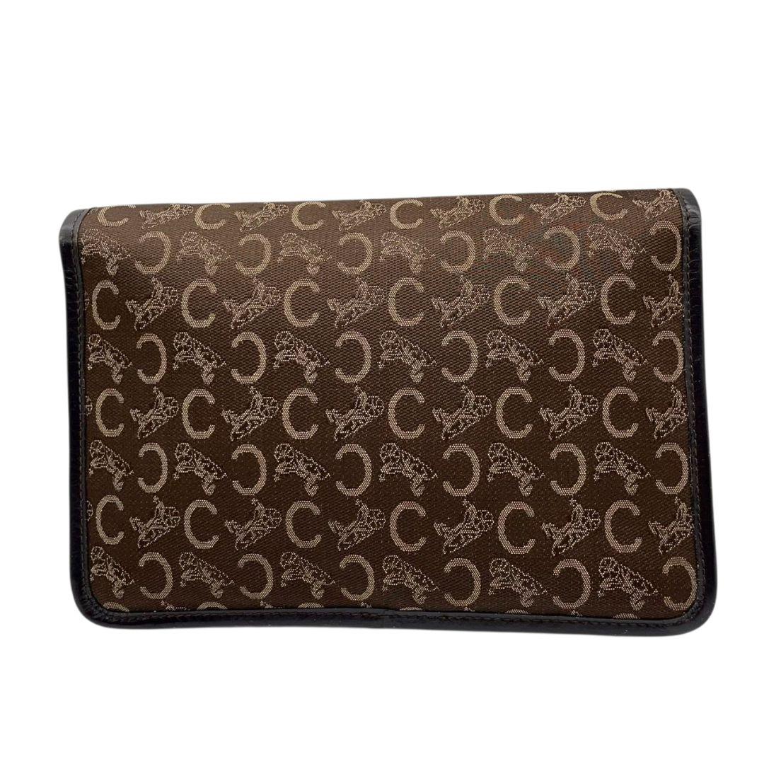 CELINE セリーヌ クラッチバッグ ブラウン 茶 Cマカダム 総柄 フラップ 馬車金具 セカンドバッグ キャンバス レザー 本革 u15 ヴィンテージ 上品 高級感