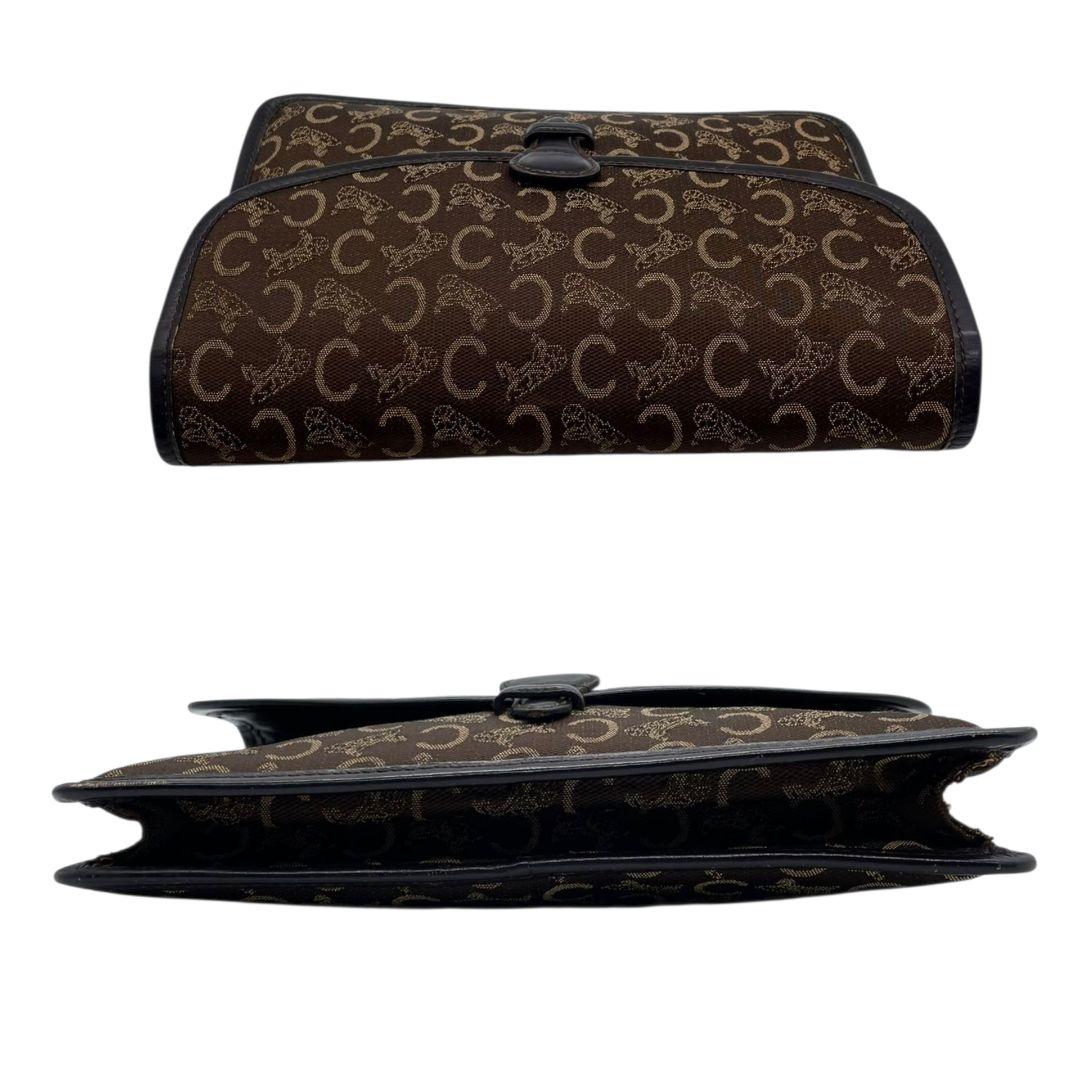 CELINE セリーヌ クラッチバッグ ブラウン 茶 Cマカダム 総柄 フラップ 馬車金具 セカンドバッグ キャンバス レザー 本革 u15 ヴィンテージ 上品 高級感