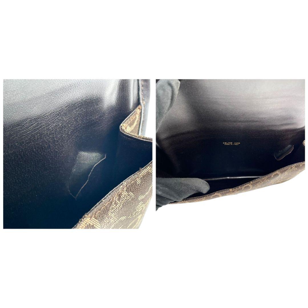 CELINE セリーヌ クラッチバッグ ブラウン 茶 Cマカダム 総柄 フラップ 馬車金具 セカンドバッグ キャンバス レザー 本革 u15 ヴィンテージ 上品 高級感