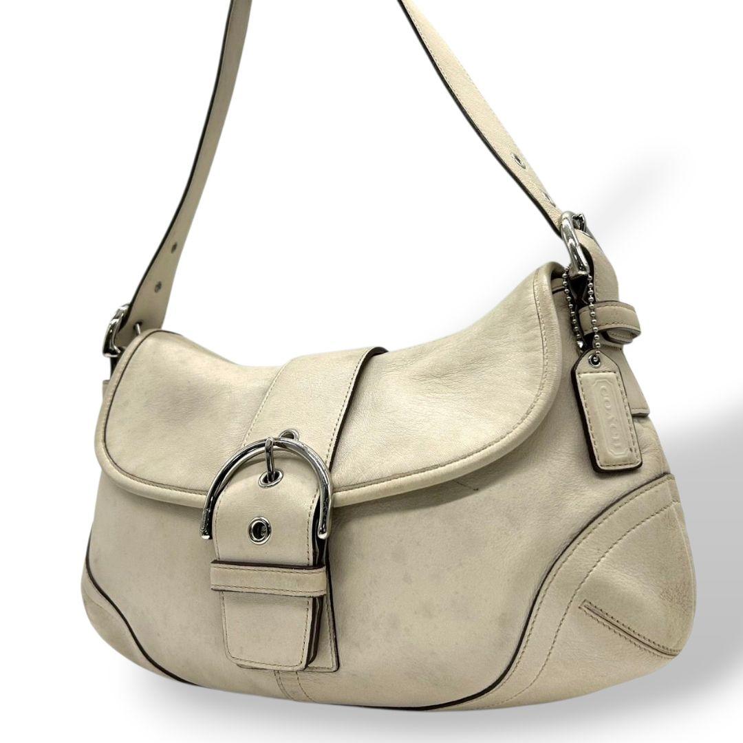 コーチ ショルダーバッグ 白 ソーホー フラップ レザー ワンショル s82 9248 肩掛け可 肩かけ可 ハンドバッグ ホワイト シルバー金具 本革 ロゴタグ COACH