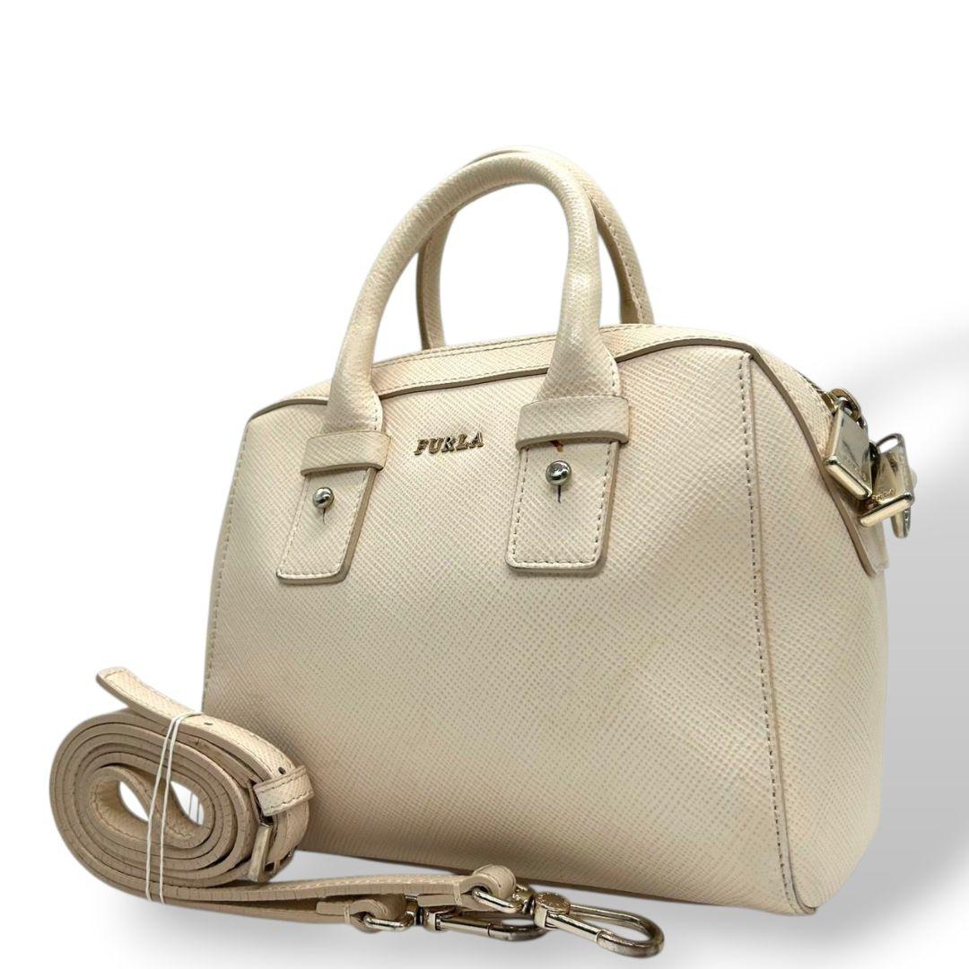 フルラ ハンドバッグ ベージュ 2way ミニボストン PVC 斜め掛け可 s15 ショルダーバッグ トートバッグ ロゴ レザー 本革 ゴールド金具 シルバー金具 FURLA