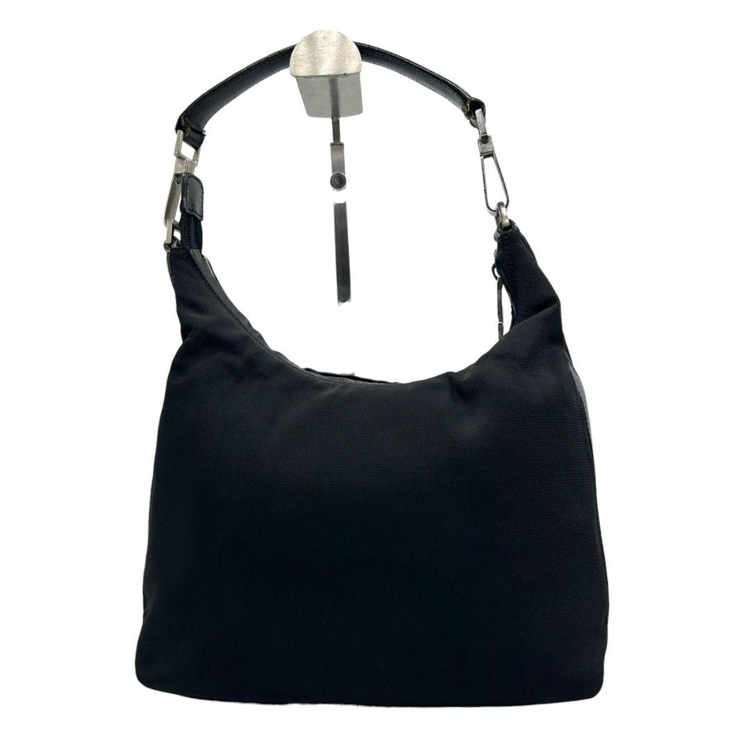 グッチ ハンドバッグ 黒 ワンショルダー ナイロン レザー GUCCI トートバッグ 自立可 肩掛け可 ブラック 本革 シルバー金具 0013766 002058
