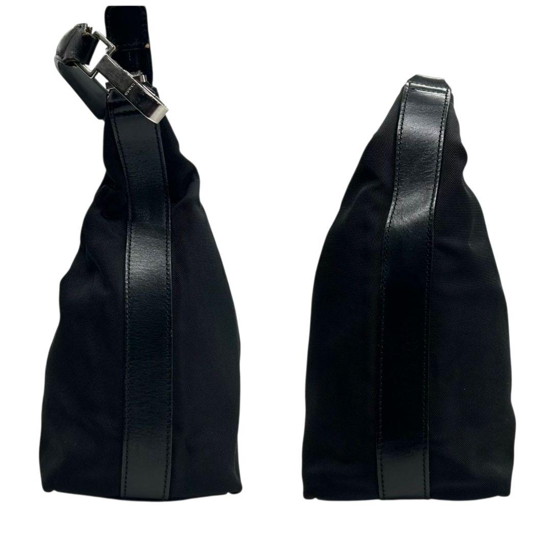 グッチ ハンドバッグ 黒 ワンショルダー ナイロン レザー GUCCI トートバッグ 自立可 肩掛け可 ブラック 本革 シルバー金具 0013766 002058