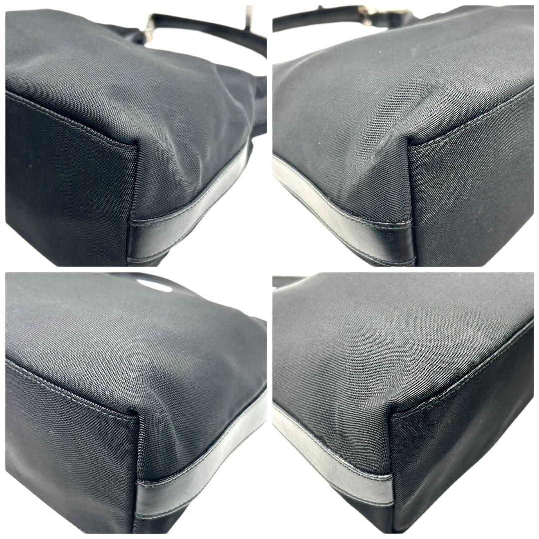 グッチ ハンドバッグ 黒 ワンショルダー ナイロン レザー GUCCI トートバッグ 自立可 肩掛け可 ブラック 本革 シルバー金具 0013766 002058