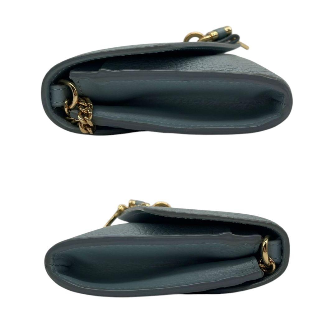 美品 クロエ ショルダーバッグ ショルダーウォレット チェーンウォレット アビー ABY 水色 ブルー レザー 本革 フラップ カデナ キー ゴールド金具 本物保証 鑑定済 C24NKH s85