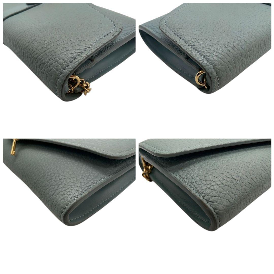 美品 クロエ ショルダーバッグ ショルダーウォレット チェーンウォレット アビー ABY 水色 ブルー レザー 本革 フラップ カデナ キー ゴールド金具 本物保証 鑑定済 C24NKH s85