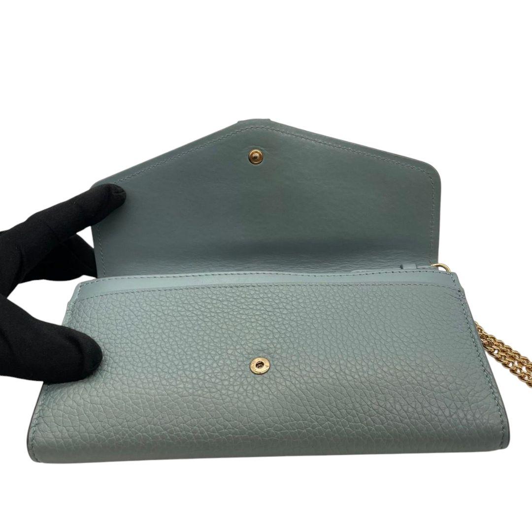 美品 クロエ ショルダーバッグ ショルダーウォレット チェーンウォレット アビー ABY 水色 ブルー レザー 本革 フラップ カデナ キー ゴールド金具 本物保証 鑑定済 C24NKH s85