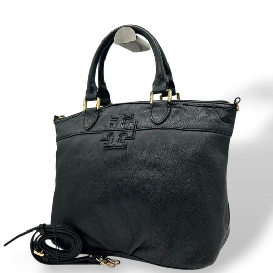 トリーバーチ ハンドバッグ 黒 2way A4収納 レザー 本革 斜め掛け可 ショルダーバッグ トートバッグ ブラック ゴールド金具 ロゴプレート TORY BURCH N 上品 高級感